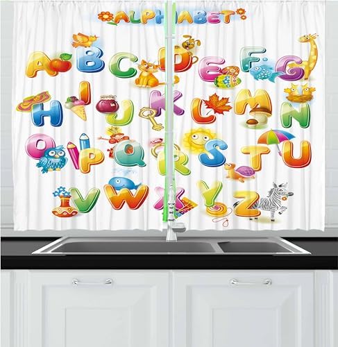 Ambesonne Educational Kitchen Curtains with Alphabet Design