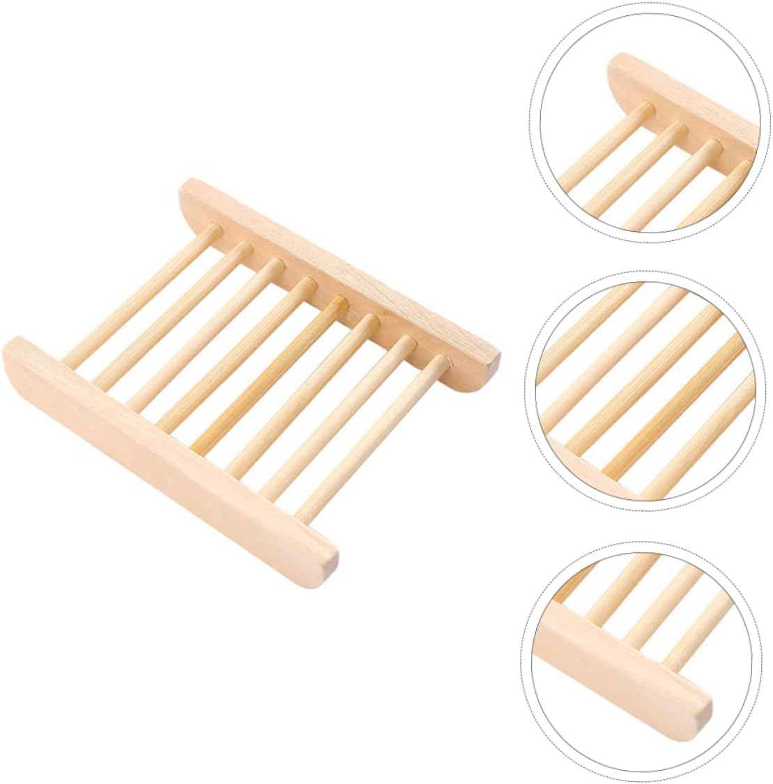 ULTECHNOVO 6Pcs Natural Wood Soap Dish Holder Drainer Tray