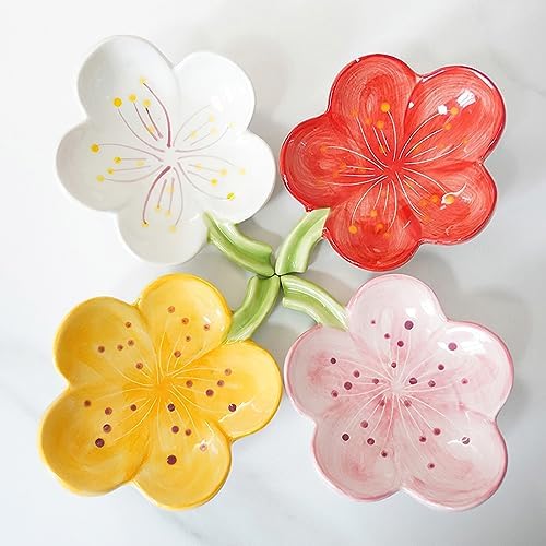 Self-Draining Ceramic Soap Dish with Peach Blossom Design
