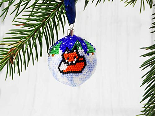 Red Fox Christmas Ornament Blue and White Xmas Tree Decor
