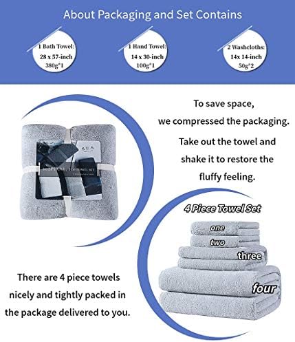 Xinrjojo 4 Piece Microfiber Bath Towel Set Quick Dry Travel Yoga Towels - Gray