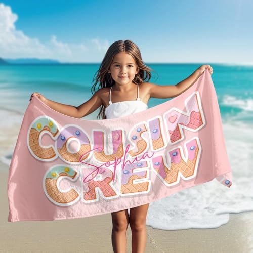 Personalized Beach Towels for Kids with Name - Ice Cream Drip Monogram