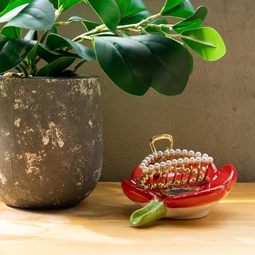 Ceramic Soap Dish Holder with Floral Design Red 1