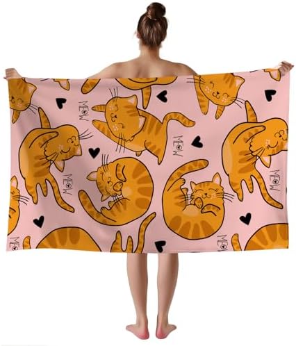 WZOMT Microfiber Beach Towel with Cute Orange Cat Design 1