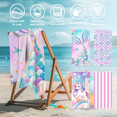 NIBESSER 2 Pack Kids Beach Towels Mermaid Unicorn 1