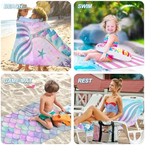 NIBESSER 2 Pack Kids Beach Towels Mermaid Unicorn 1