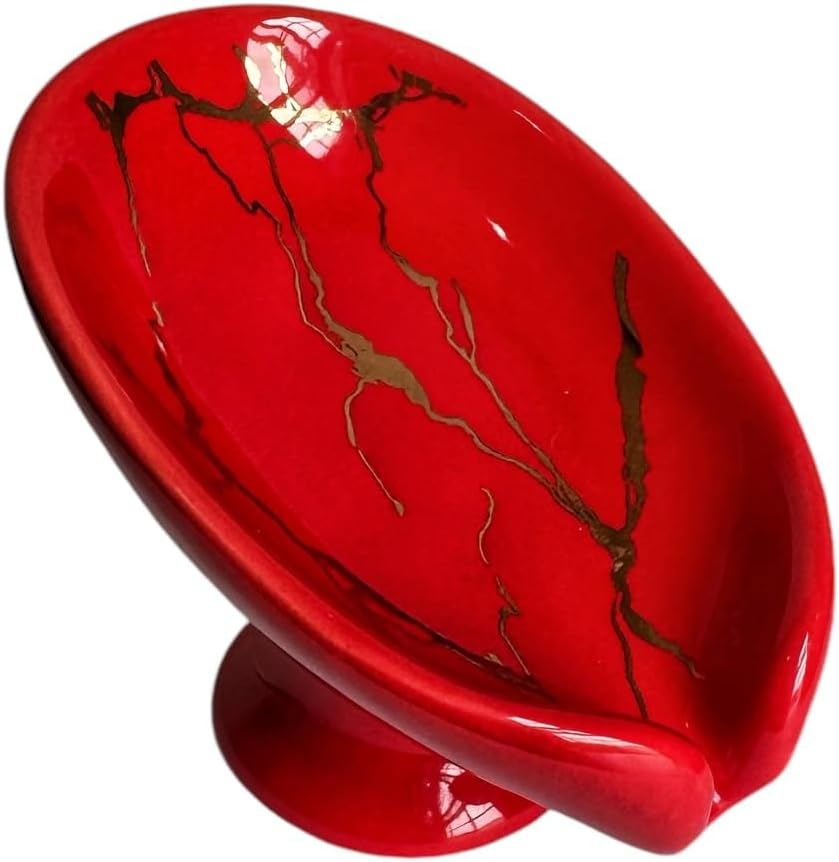 Luxury Porcelain Soap Dish Holder for Bathroom 1 Red