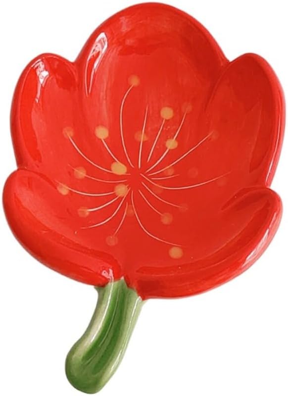 Flower Ceramic Soap Holder Self Draining Tulip Red