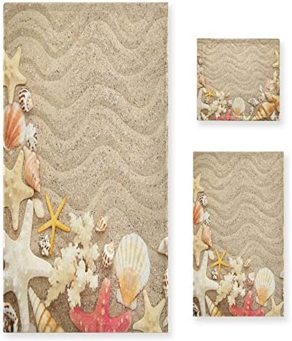ALAZA Towel Set of 3 Seashells Starfishes