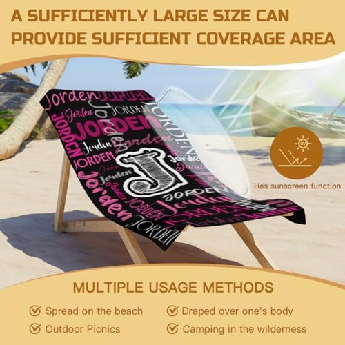 Custom Beach Towels with Names - Black Pink