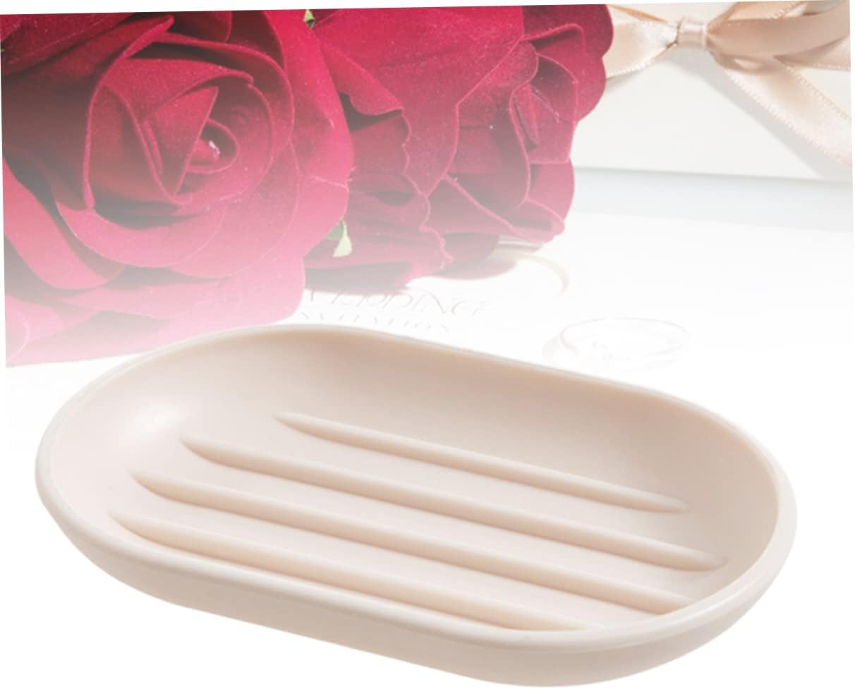 HAKIDZEL Beige Soap Dish Oval Self-Draining Holder for Bathroom