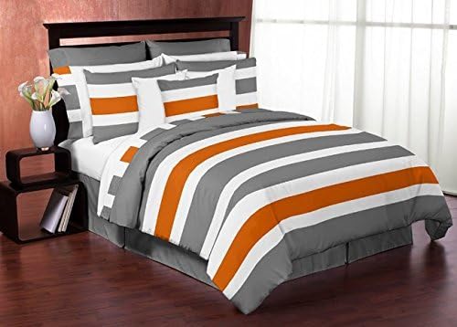 Sweet Jojo Designs Modern Striped Valance - Grey Orange Gray White