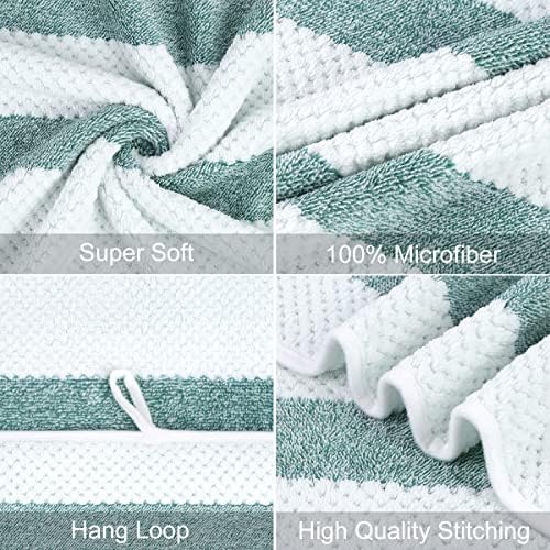 JML Plush Bath Towels 2 Pack 30x60 Waffle Stripe Green