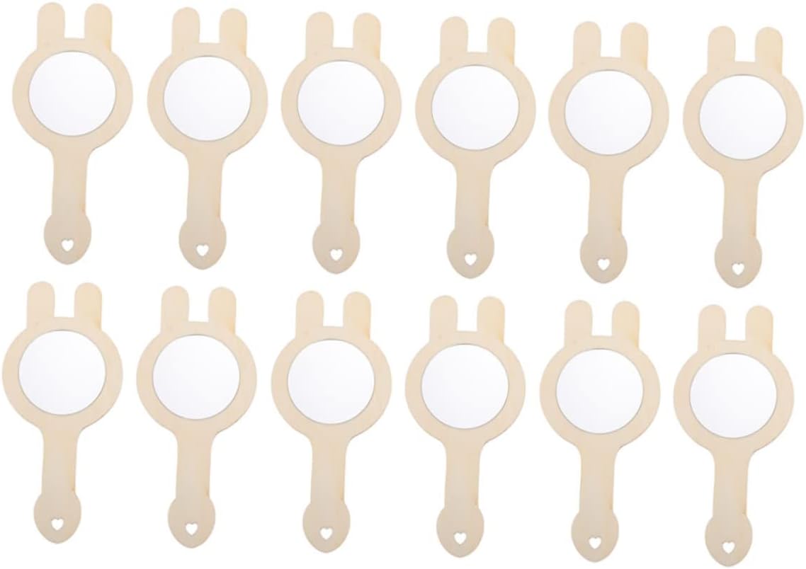 Angoily 12pcs Mini Wooden Mirror Set DIY Handmade