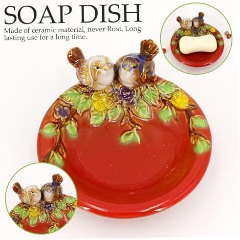 Ceramic Soap Dish with 2 Birds and Flower Design