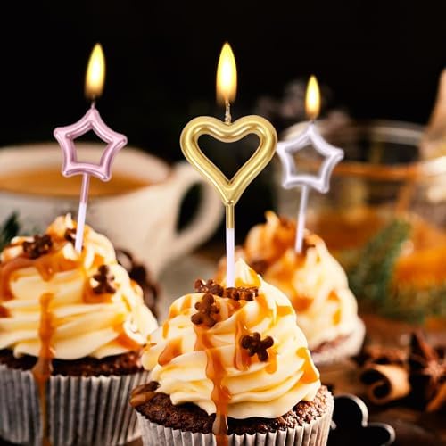 BoKin Birthday Cake Candles Set 6 Stars 3 Hearts