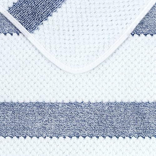 JML Microfiber Bath Towels 2 Pack 30x60 Waffle Stripe Royal Blue