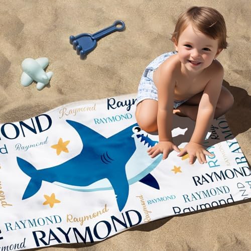 Personalized Beach Towel with Name - Shark Design