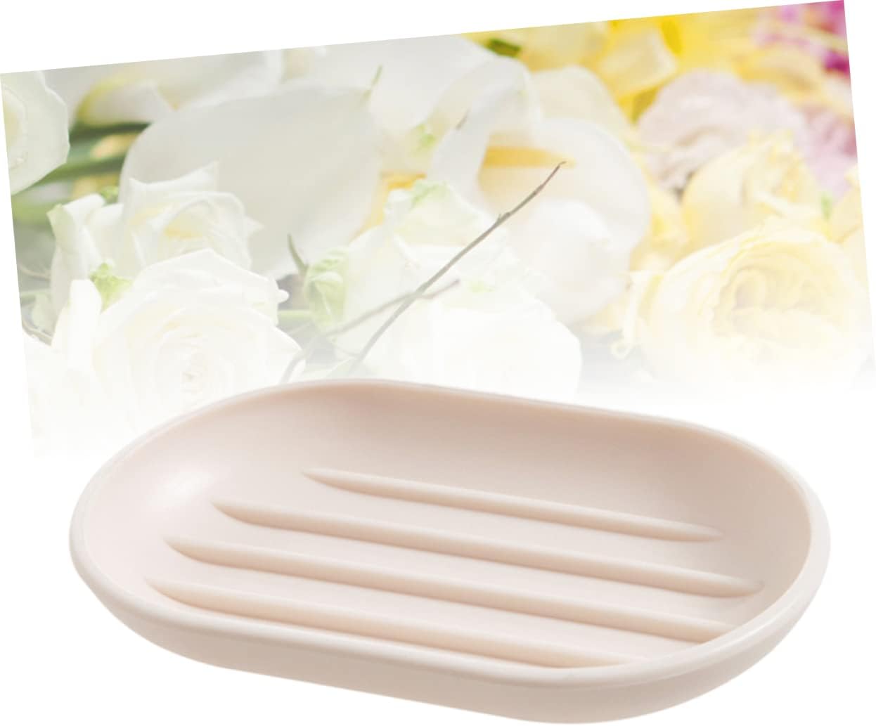 Oval Soap Dish Holder Beige Plastic for Bathroom Kitchen