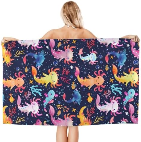 Colorful Axolotl Beach Towel 32x52in Microfiber Quick Dry