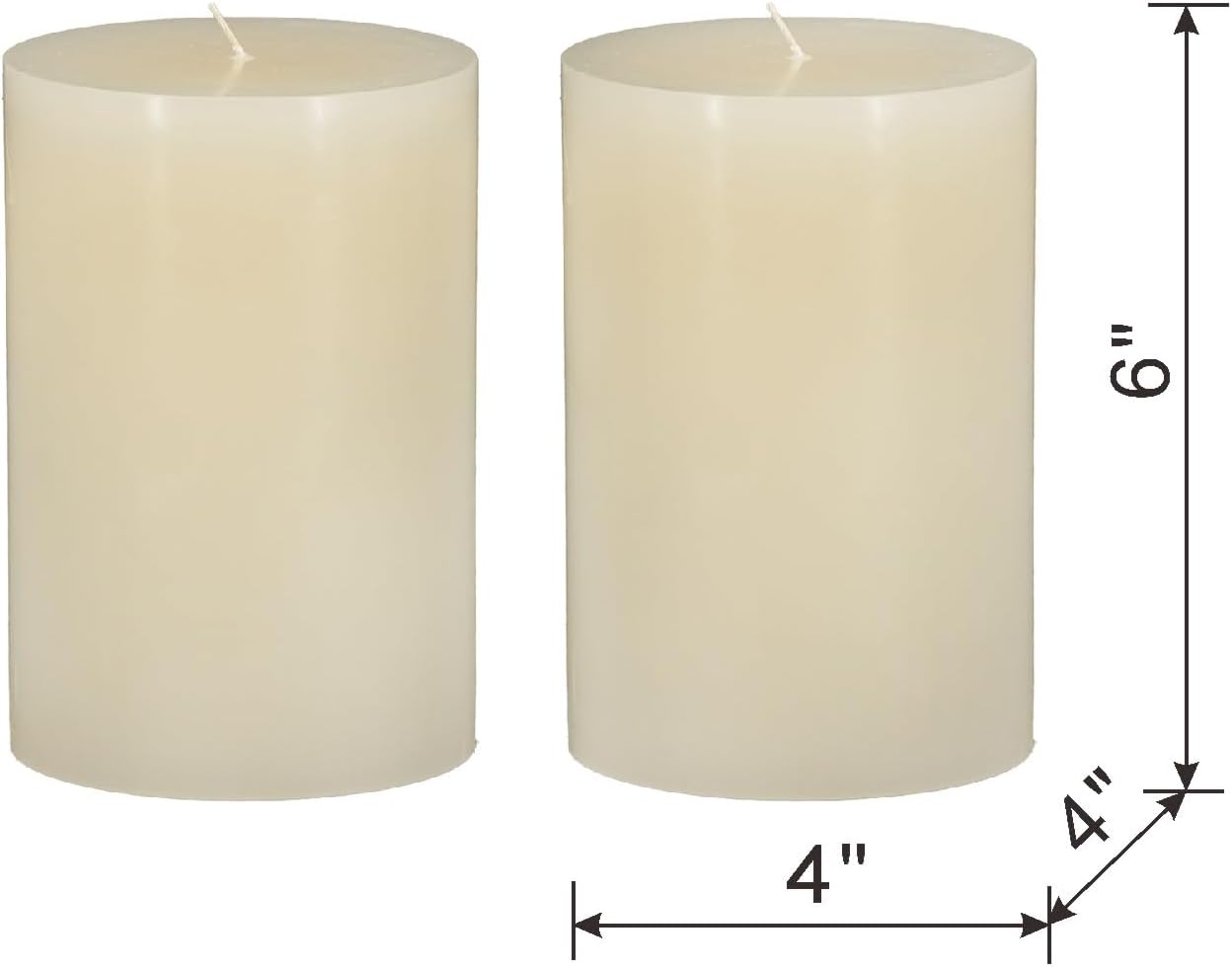 Set of 2 Unscented Soy Wax Pillar Candles - 4x6 Inches Ivory