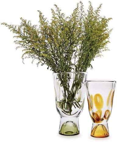 Twos Company Visions Set of 2 Art Glass Vases Amber Green