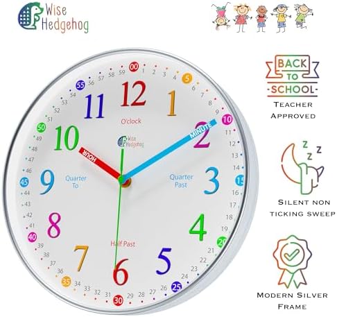 WISE HEDGEHOG Learning Clock for Kids Silent Non-Ticking