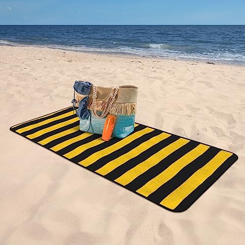 Yellow Black Stripe Beach Towel for Adults Kids
