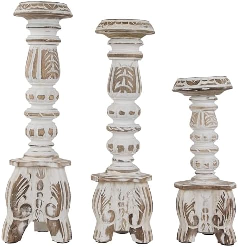 Northlight 3-Piece Brushed White Wooden Candleholder Set