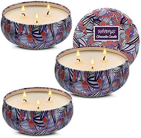 HITHYS Citronella Candles 45 Hour Soy Wax Travel Tin Pack of 3