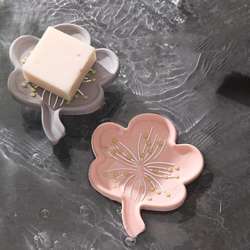 Curfair Soap Dish with Flower Shape Non-Slip Drainage Tray