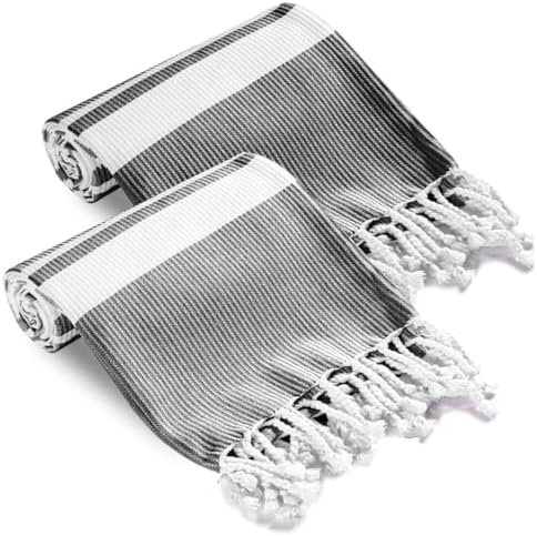 Set of 2 Turkish Peshtemal Towels - 40x70 Inch Grey
