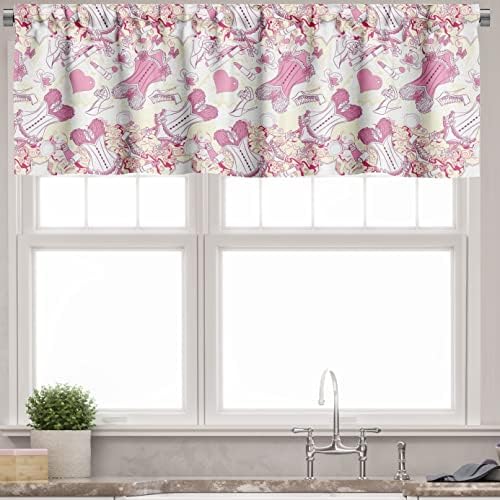 Ambesonne 3-Piece Tiers Curtain Set Floral Print Beige Pink