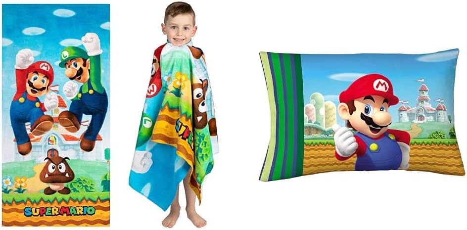 Franco Super Mario Cotton Towel Microfiber Pillowcase Set