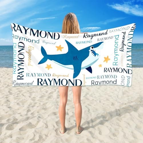 Personalized Beach Towel with Name - Shark Design