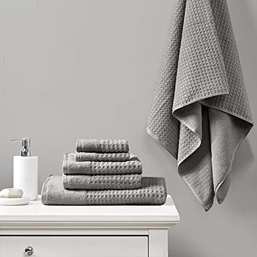 Madison Park Spa Waffle Cotton Towel Set 6 Piece Charcoal