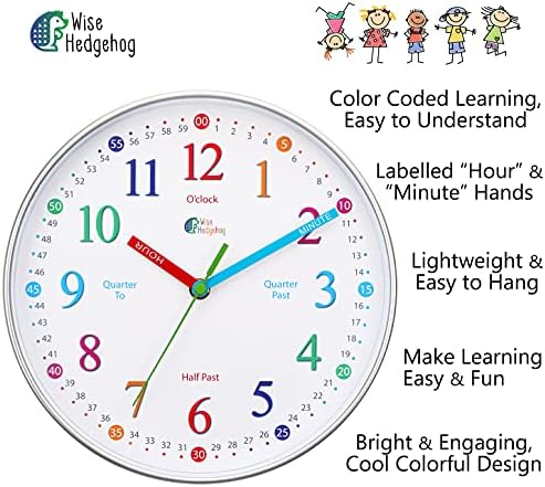 WISE HEDGEHOG Learning Clock for Kids Silent Non-Ticking