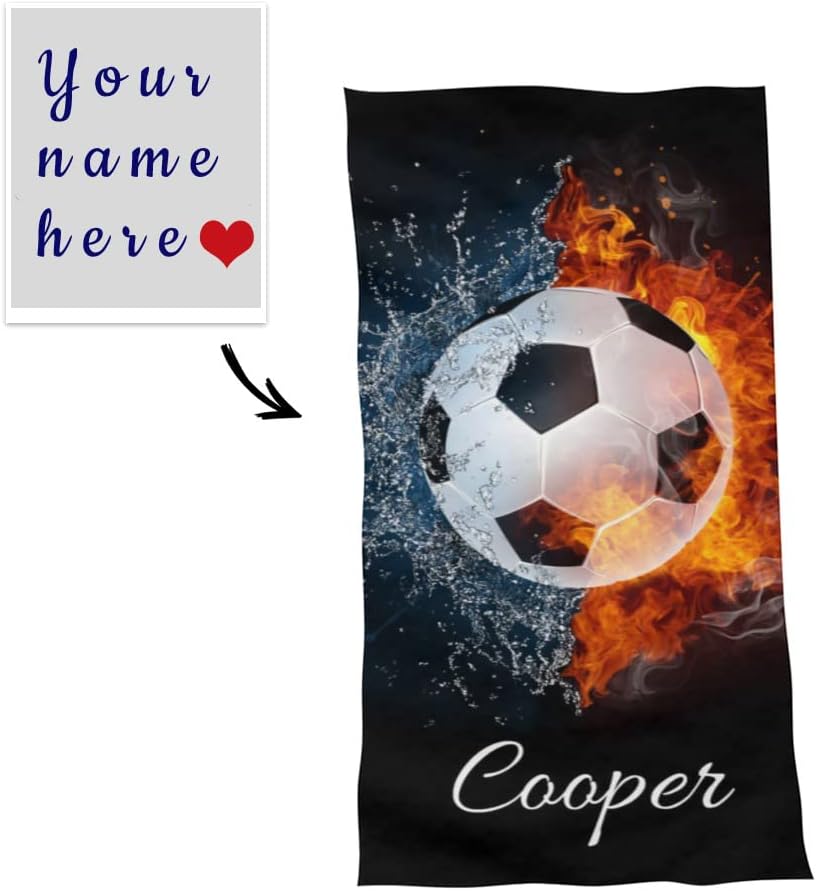 Personalized Soccer Beach Towel with Name for Men Adults