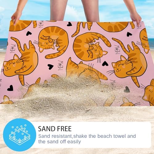 WZOMT Microfiber Beach Towel with Cute Orange Cat Design 1