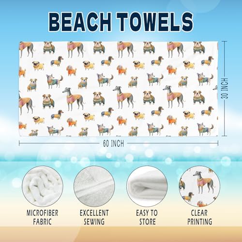 Cute Dog Beach Towel - Dachshund Poodle Microfiber 60x30 Inches