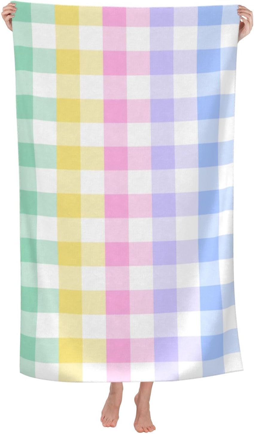 VOOHDDY Rainbow Checkered Microfiber Beach Towel