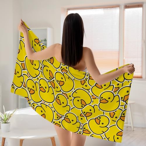 WZOMT Microfiber Beach Towel with Yellow Rubber Duck Design