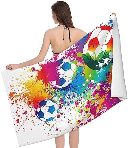VOOHDDY Colorful Soccer Football Fun Beach Towel