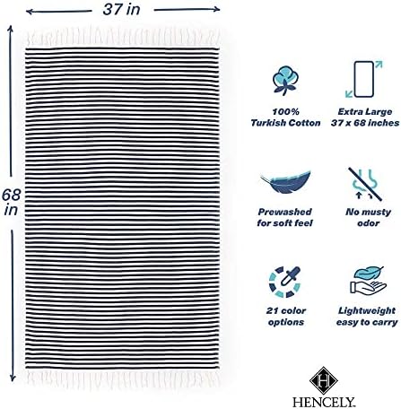 Hencely Striped Turkish Beach Towel 37x71 Navy Blue