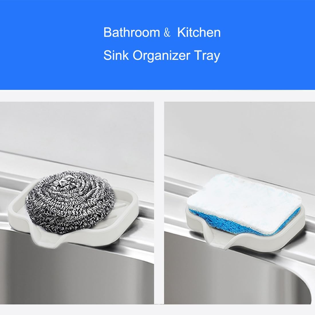 Metopets Sponge Holder with Drain Spout Silicone Tray for Kitchen and Bathroom
