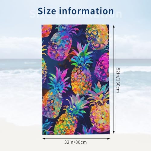 Colorful Pineapple Beach Towel - 52x32 Microfiber Sand Free