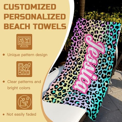 Custom Name Beach Towel with Leopard Print