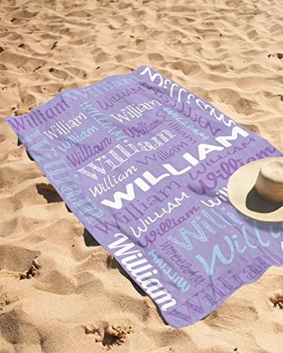 Personalized Purple Beach Towel with Name - Lightweight Microfiber
