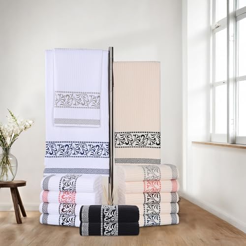Superior 4-Piece Bath Towel Set with Greek Floral Design