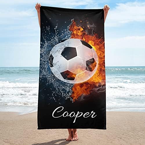 Personalized Soccer Beach Towel with Name for Men Adults